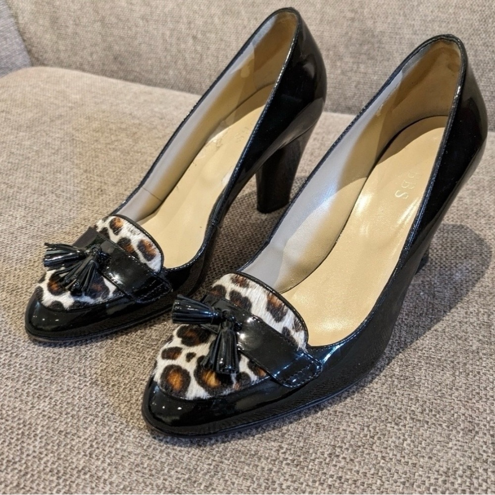 Hobbs London Black Patent Leather | Leopard Print |Tassel | EU 37.5 - Picture 3 of 10